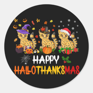 Halloween Thanksgiving Christmas Cheetah Cat Hallo Classic Round Sticker