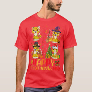 Halloween Thanksgiving Christmas Cheetah Hallothan T-Shirt