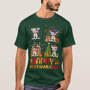 Halloween Thanksgiving Christmas Cow Hallothanksma T-Shirt