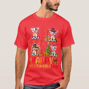 Halloween Thanksgiving Christmas Cow Hallothanksma T-Shirt