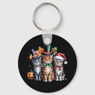 Halloween Thanksgiving Christmas Cute Holidays Cat Key Ring