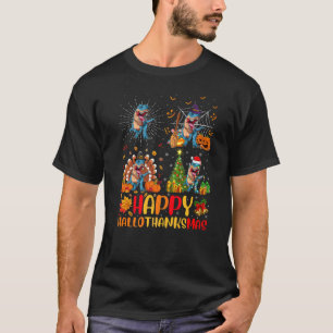 Halloween Thanksgiving Christmas Dinosaur Hallotha T-Shirt