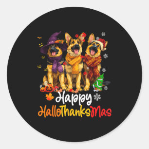 Halloween Thanksgiving Christmas German Shepherd D Classic Round Sticker