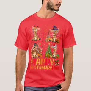 Halloween Thanksgiving Christmas Giraffe Hallothan T-Shirt