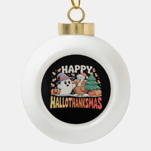 Halloween Thanksgiving Christmas HalloThanksMas Ceramic Ball Christmas Ornament