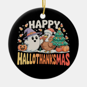 Halloween Thanksgiving Christmas HalloThanksMas Ceramic Ornament