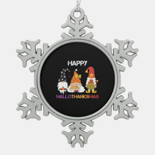 Halloween Thanksgiving Christmas Hallothanksmas Snowflake Pewter Christmas Ornament