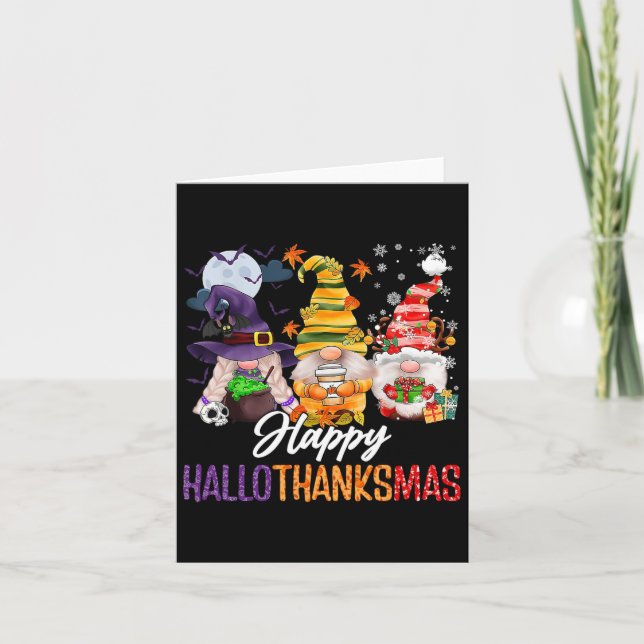Halloween Thanksgiving Christmas Happy Hallothanks Card (Front)