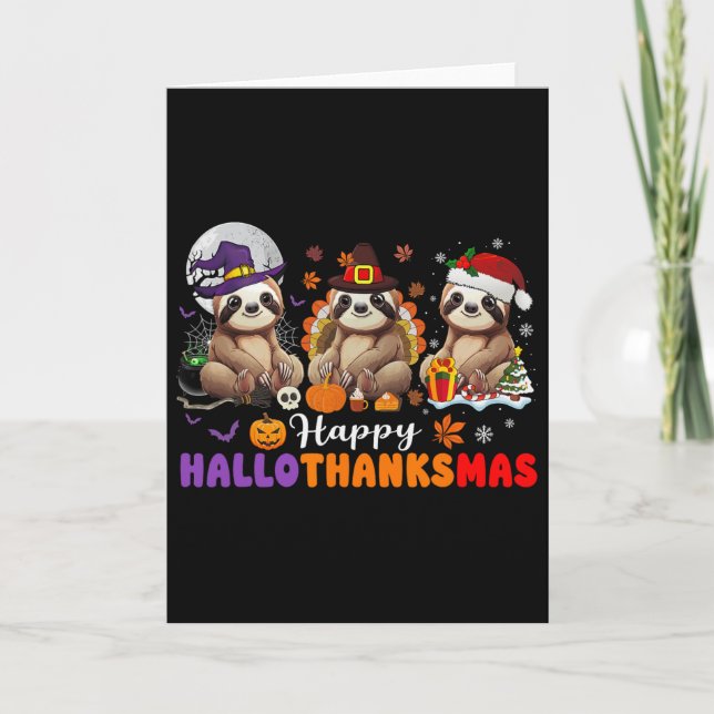 Halloween Thanksgiving Christmas Happy Hallothanks Card (Front)