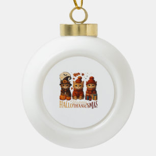 Halloween Thanksgiving Christmas Happy HalloThanks Ceramic Ball Christmas Ornament