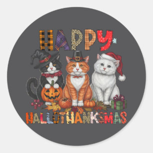 Halloween Thanksgiving Christmas Happy Hallothanks Classic Round Sticker