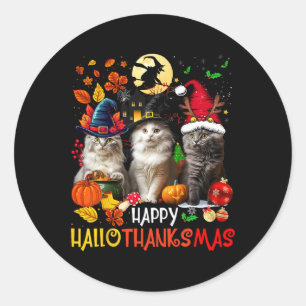 Halloween Thanksgiving Christmas Happy Hallothanks Classic Round Sticker
