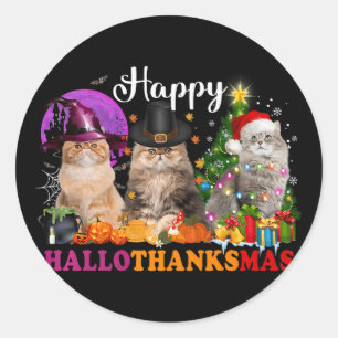 Halloween Thanksgiving Christmas Happy Hallothanks Classic Round Sticker