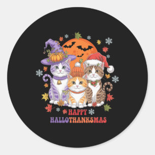 Halloween Thanksgiving Christmas Happy Hallothanks Classic Round Sticker