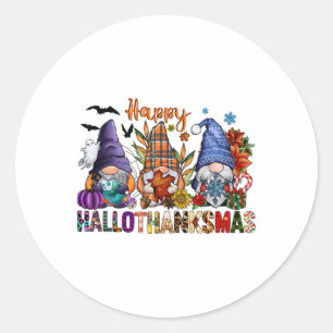 Halloween Thanksgiving Christmas Happy Hallothanks Classic Round Sticker