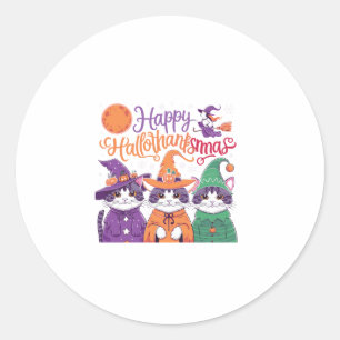 Halloween Thanksgiving Christmas Happy HalloThanks Classic Round Sticker