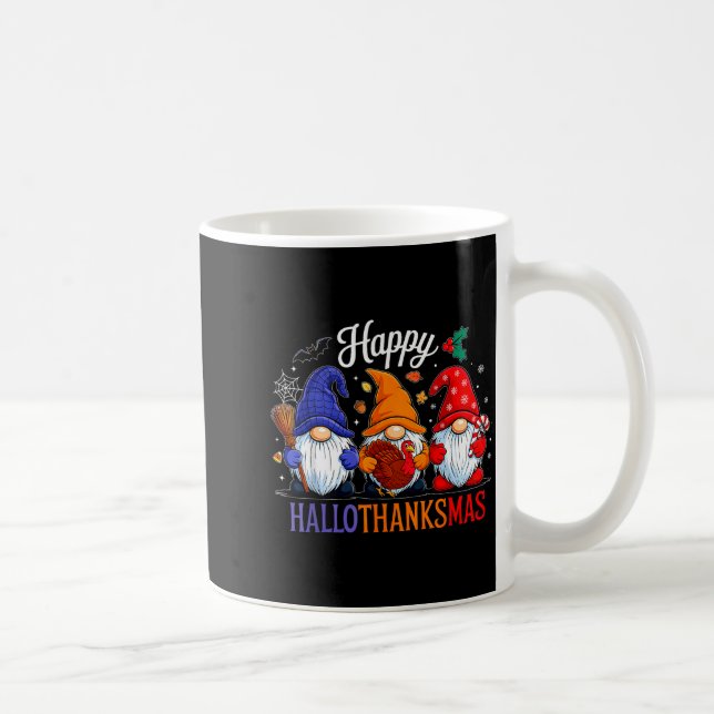 Halloween Thanksgiving Christmas Happy Hallothanks Coffee Mug (Right)
