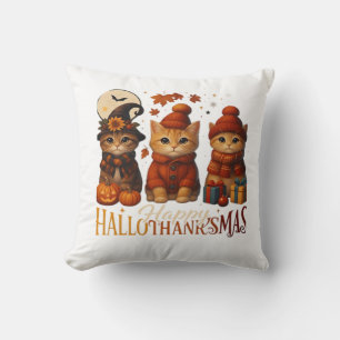 Halloween Thanksgiving Christmas Happy HalloThanks Cushion