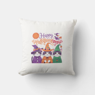Halloween Thanksgiving Christmas Happy HalloThanks Cushion
