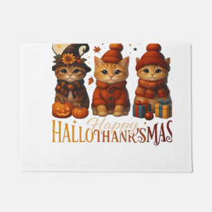 Halloween Thanksgiving Christmas Happy HalloThanks Doormat