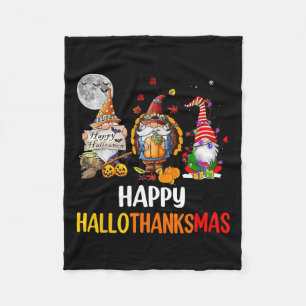 Halloween Thanksgiving Christmas Happy Hallothanks Fleece Blanket