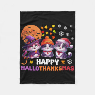 Halloween Thanksgiving Christmas Happy Hallothanks Fleece Blanket
