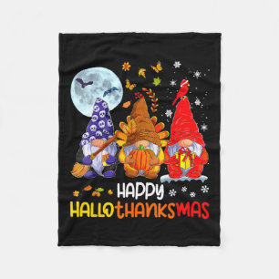 Halloween Thanksgiving Christmas Happy Hallothanks Fleece Blanket