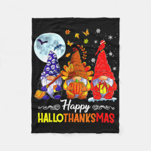 Halloween Thanksgiving Christmas Happy Hallothanks Fleece Blanket