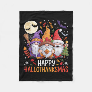 Halloween Thanksgiving Christmas Happy Hallothanks Fleece Blanket