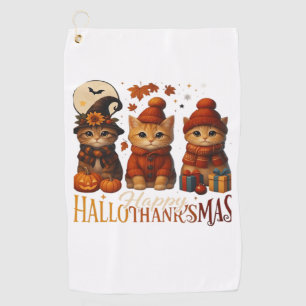 Halloween Thanksgiving Christmas Happy HalloThanks Golf Towel