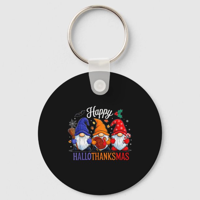 Halloween Thanksgiving Christmas Happy Hallothanks Key Ring (Front)