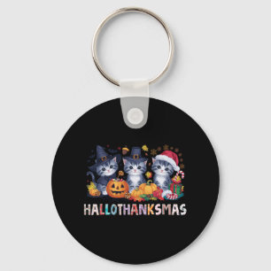 Halloween Thanksgiving Christmas Happy Hallothanks Key Ring