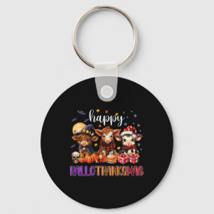 Halloween Thanksgiving Christmas Happy Hallothanks Key Ring