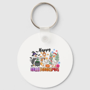 Halloween Thanksgiving Christmas Happy Hallothanks Key Ring