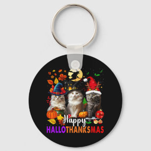 Halloween Thanksgiving Christmas Happy Hallothanks Key Ring