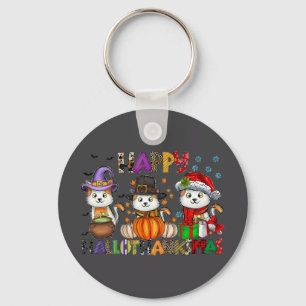 Halloween Thanksgiving Christmas Happy Hallothanks Key Ring