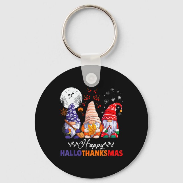 Halloween Thanksgiving Christmas Happy HalloThanks Key Ring (Front)