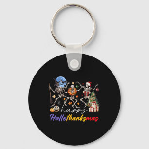 Halloween Thanksgiving Christmas Happy Hallothanks Key Ring