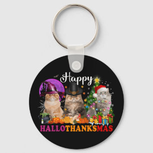 Halloween Thanksgiving Christmas Happy Hallothanks Key Ring