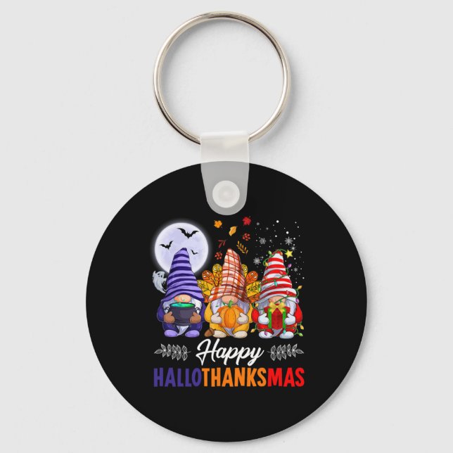 Halloween Thanksgiving Christmas Happy Hallothanks Key Ring (Front)
