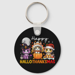 Halloween Thanksgiving Christmas Happy Hallothanks Key Ring
