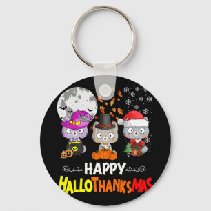 Halloween Thanksgiving Christmas Happy Hallothanks Key Ring