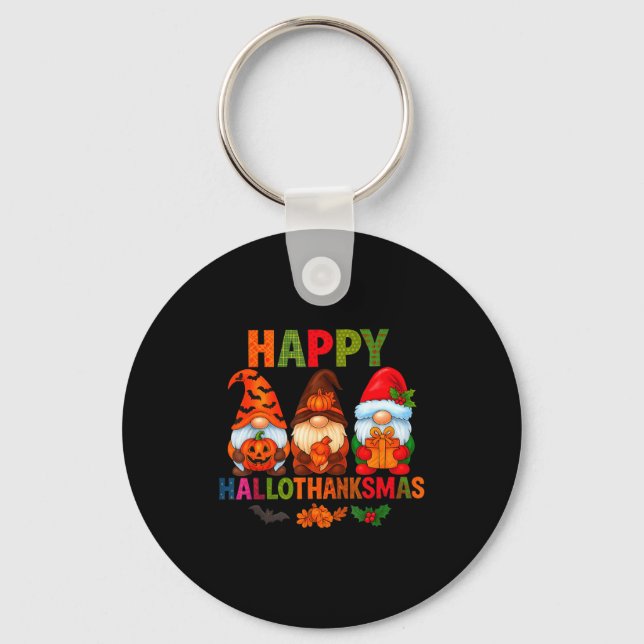 Halloween Thanksgiving Christmas Happy Hallothanks Key Ring (Front)