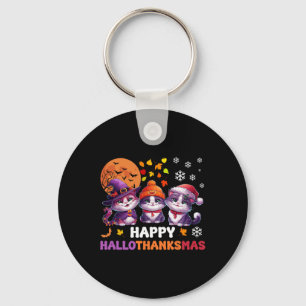 Halloween Thanksgiving Christmas Happy Hallothanks Key Ring