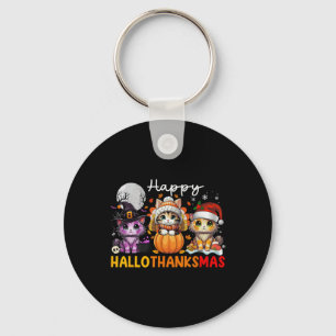 Halloween Thanksgiving Christmas Happy Hallothanks Key Ring