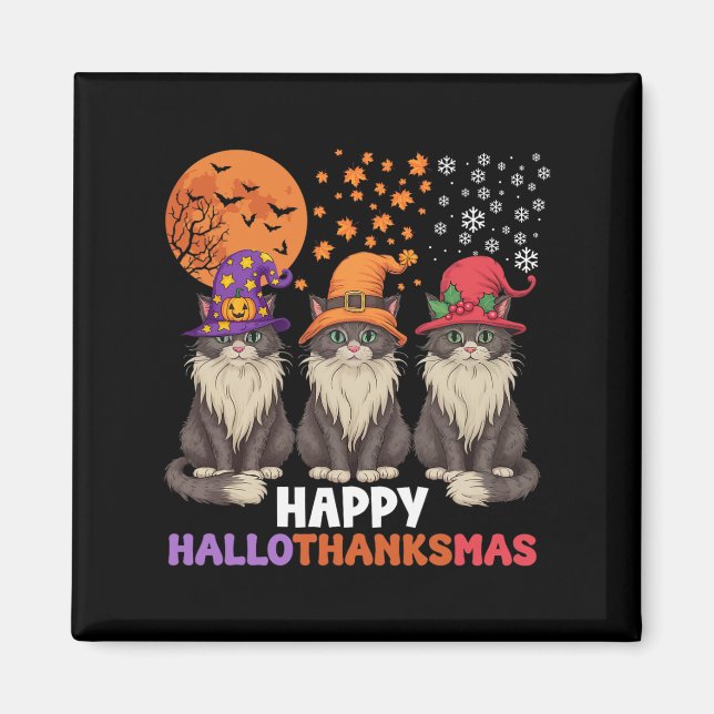 Halloween Thanksgiving Christmas Happy Hallothanks Magnet (Front)