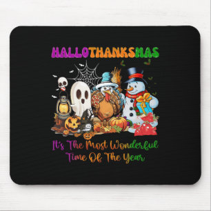 Halloween Thanksgiving Christmas Happy Hallothanks Mouse Pad