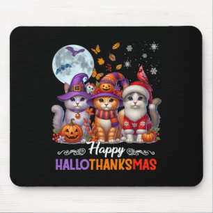 Halloween Thanksgiving Christmas Happy Hallothanks Mouse Pad