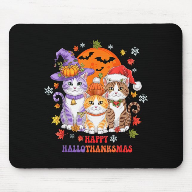 Halloween Thanksgiving Christmas Happy Hallothanks Mouse Pad (Front)