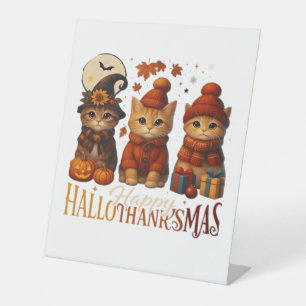 Halloween Thanksgiving Christmas Happy HalloThanks Pedestal Sign